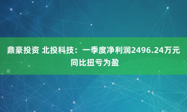 鼎豪投资 北投科技：一季度净利润2496.24万元 同比扭亏为盈